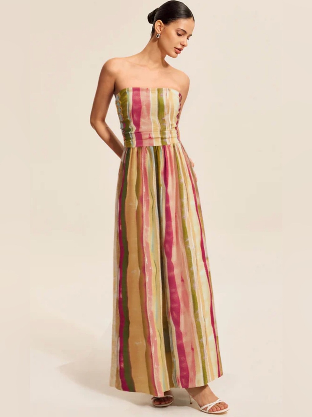 NWT Commense Colorful Striped Strapless Cotton Maxi Dress